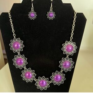 Elegant Purple Floral Necklace and Earring Set